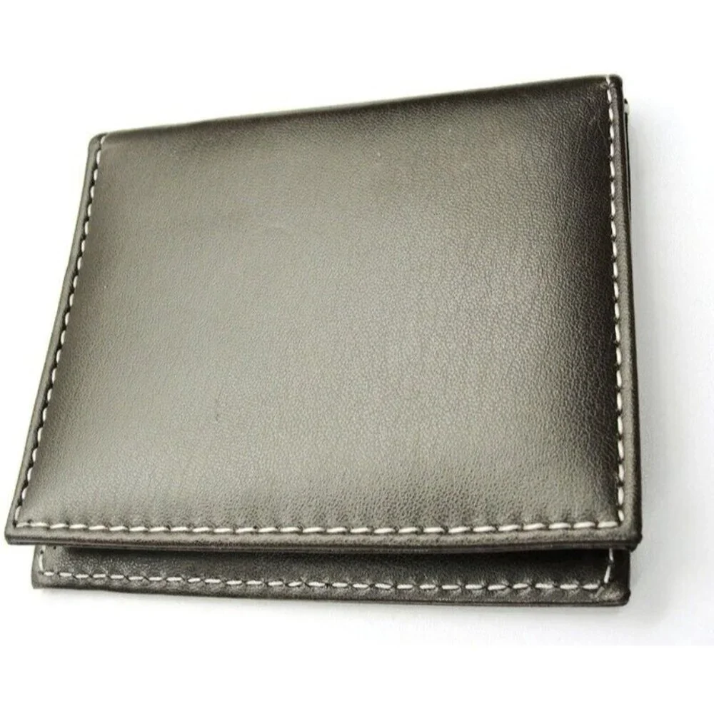 Brown Stitched Money Leather Wallet Photo Credit Card Cash ID Holder